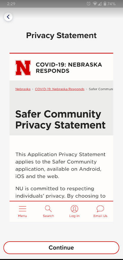 Safer Community privacy statement screenshot