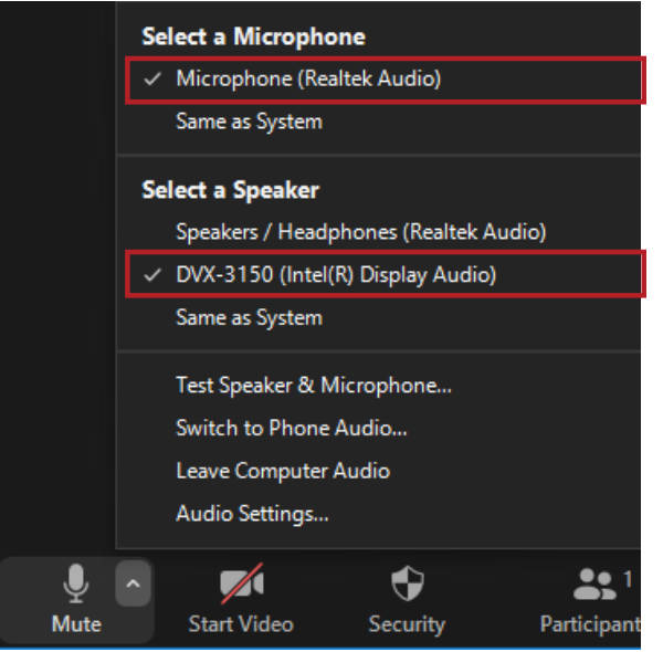 zoom screenshot of microphone configuration