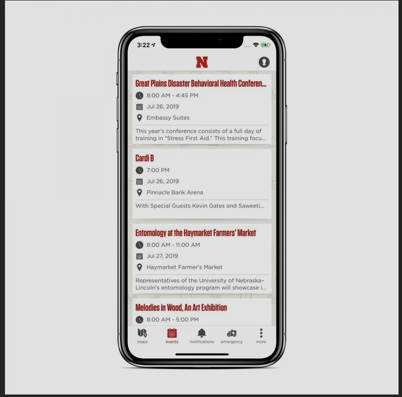 Nebraska app - Events