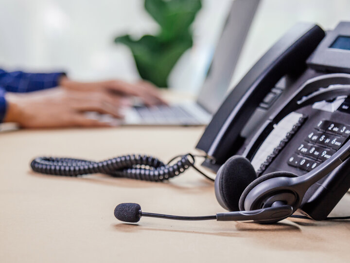 telephone devices with VOIP headset in office